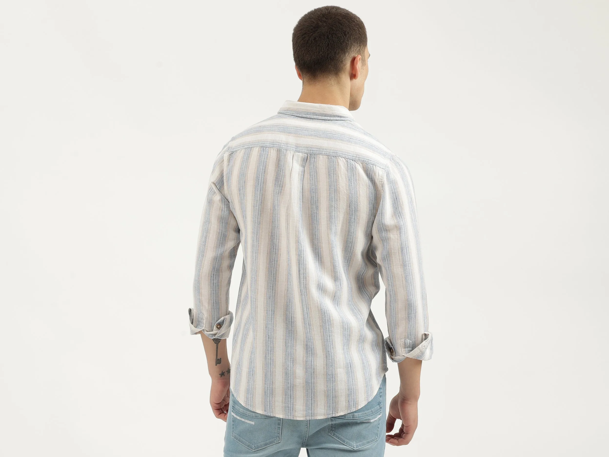 Regular Fit Spread Collar Striped Shirts
