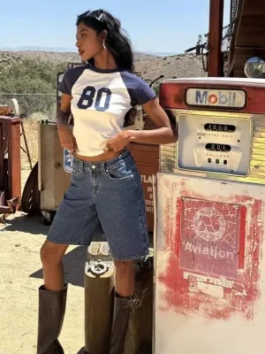Relaxed Fit Bermuda Denim Shorts | Vintage Mid Waist Cotton Shorts for Women