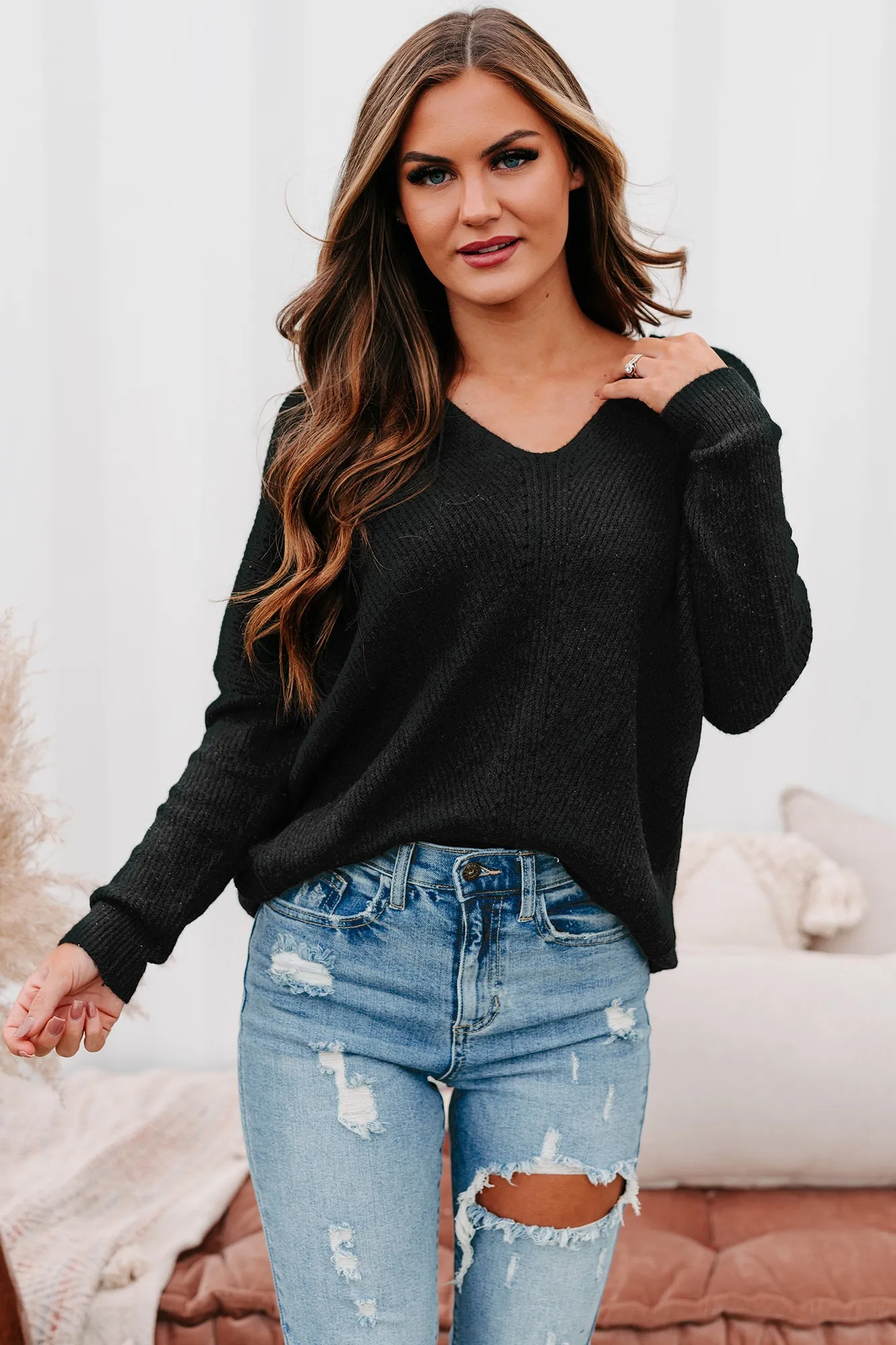 Rhetorical Response Oversized Ribbed Sweater (Black)
