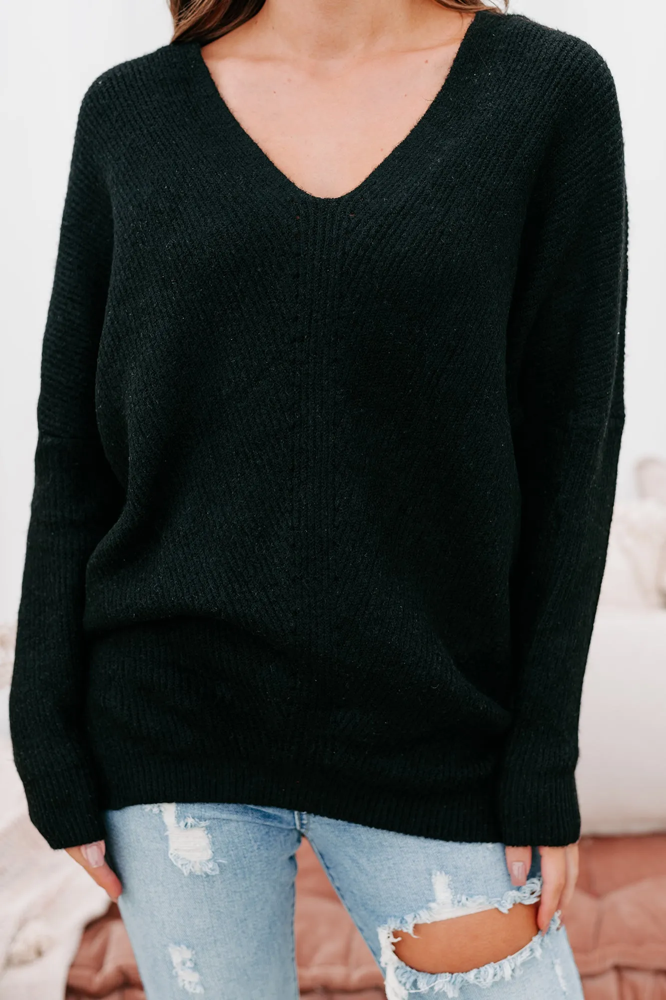 Rhetorical Response Oversized Ribbed Sweater (Black)