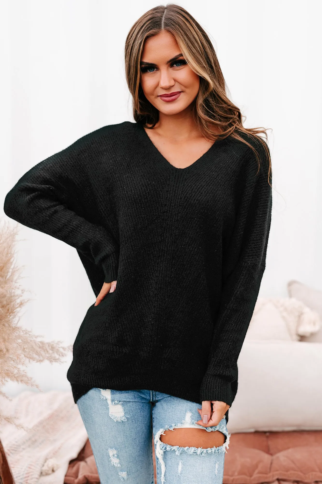 Rhetorical Response Oversized Ribbed Sweater (Black)