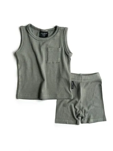 RIBBED BIKER SHORT - FERN