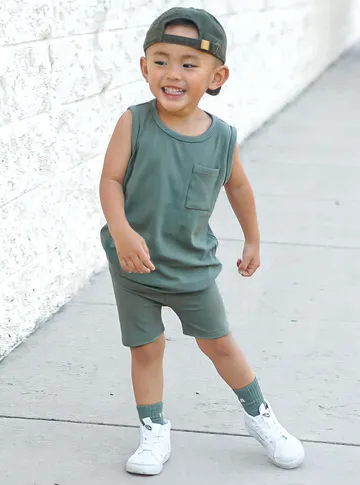 RIBBED BIKER SHORT - FERN