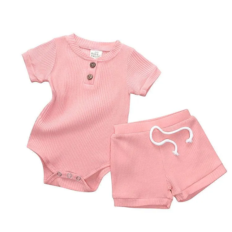 Ribbed Romper and Shorts Set