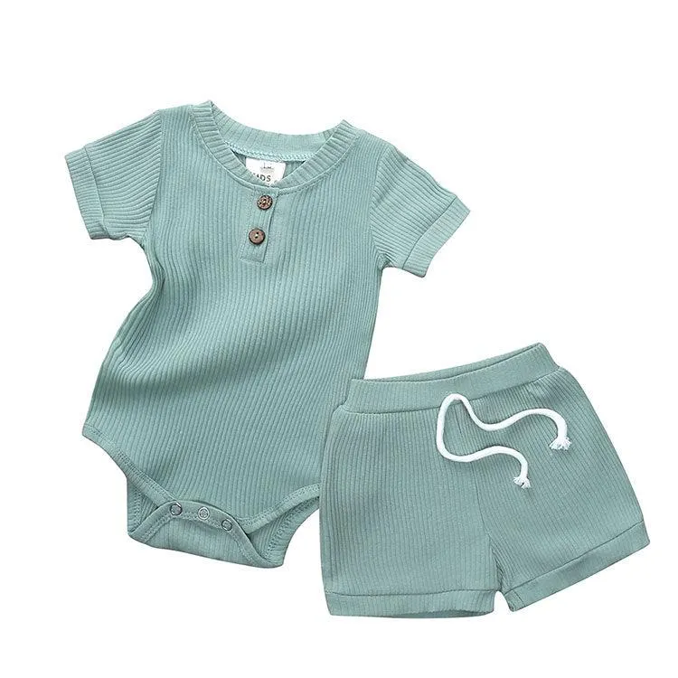 Ribbed Romper and Shorts Set