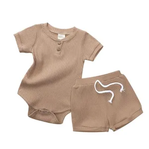 Ribbed Romper and Shorts Set