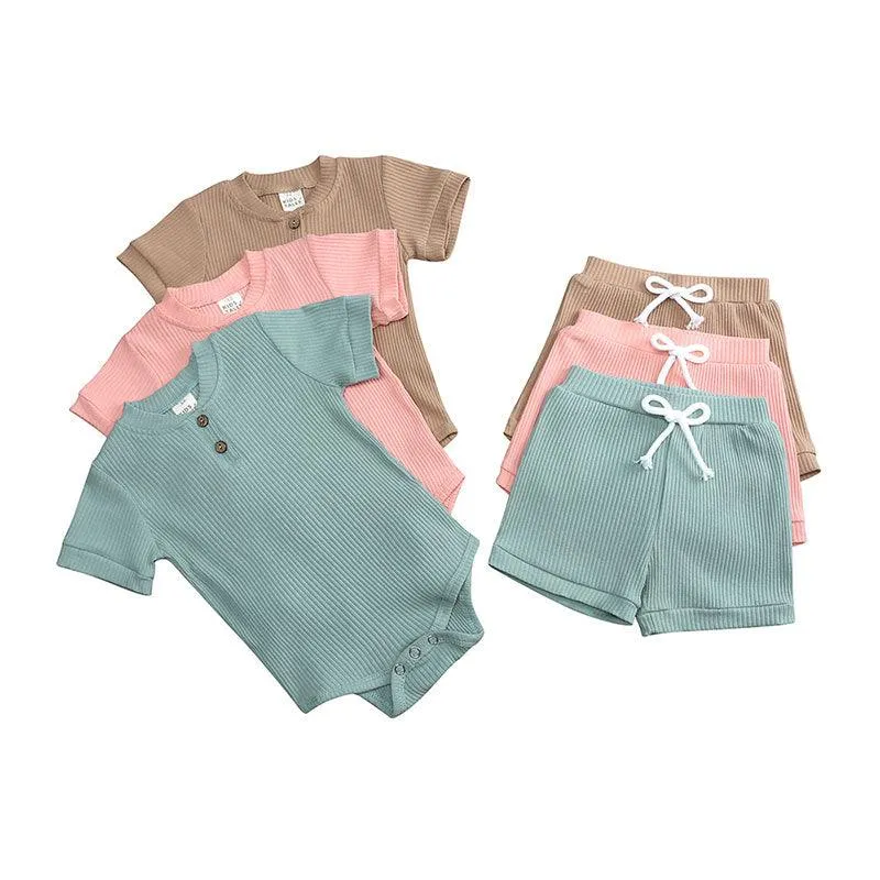 Ribbed Romper and Shorts Set