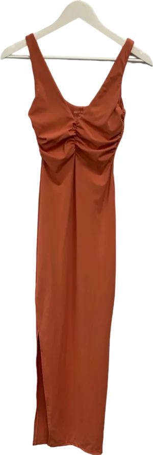 Riot Swim Orange Ruched Midi Dress UK S