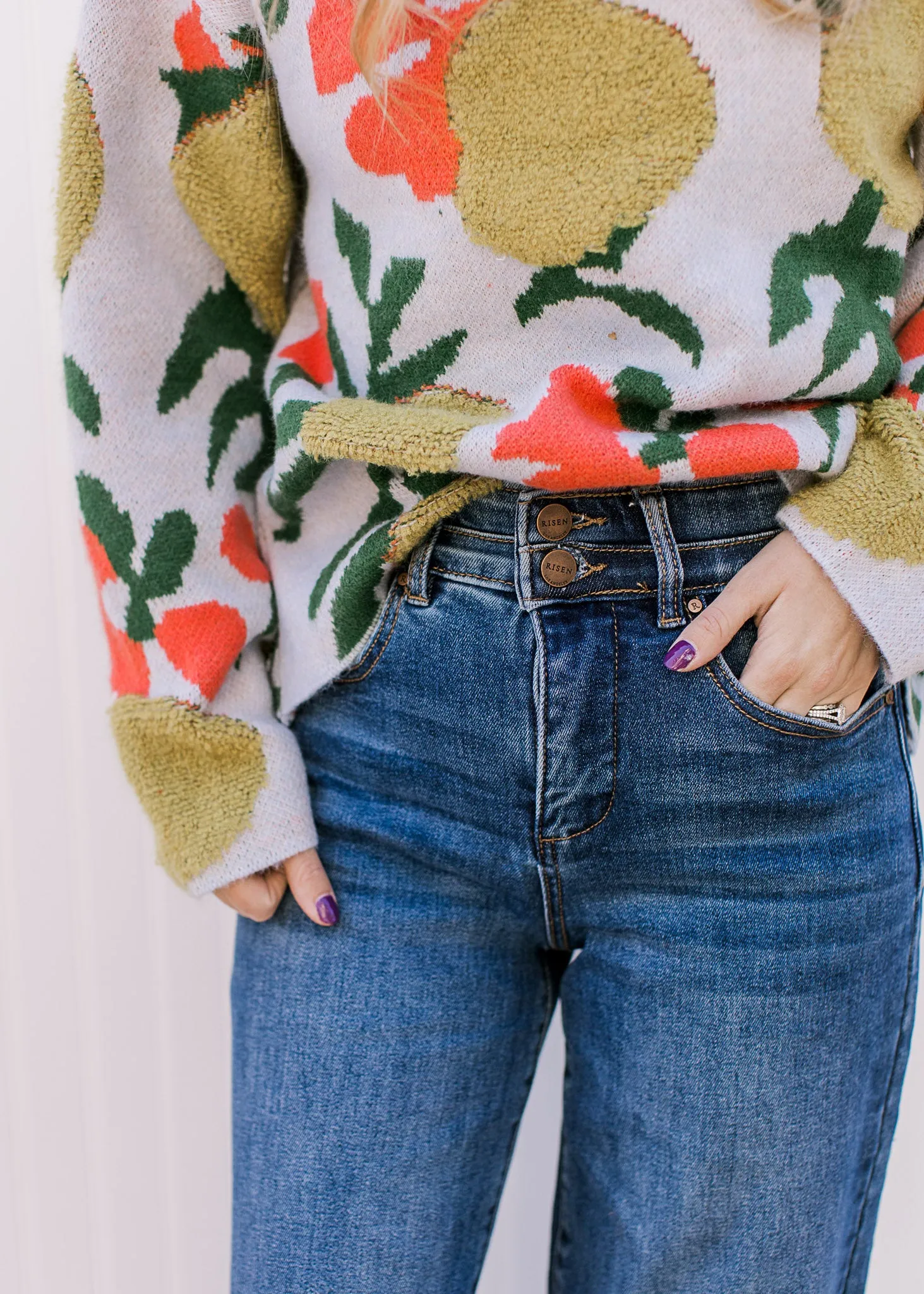 Risen Waist Detail Jeans