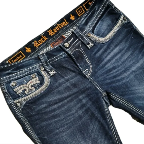 Rock Revival Lanlan Boot Cut Jeans Ladies 27   Y2K Vintage Retro Vibes Dark Wash