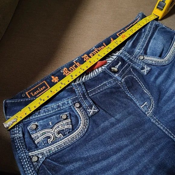 Rock Revival Lanlan Boot Cut Jeans Ladies 27   Y2K Vintage Retro Vibes Dark Wash