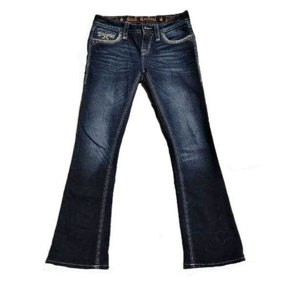 Rock Revival Lanlan Boot Cut Jeans Ladies 27   Y2K Vintage Retro Vibes Dark Wash