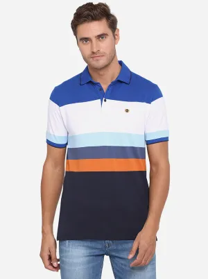 Royal Blue Striped Slim Fit Polo T-Shirt | JadeBlue