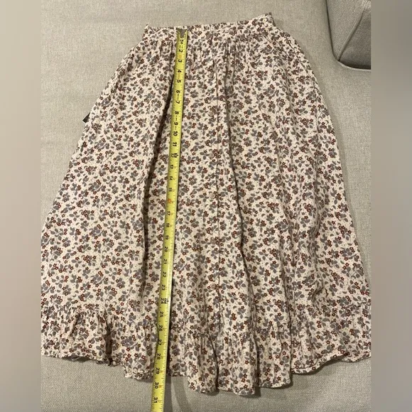Rylee &amp; Cru Button Front Dainty Floral 100% Cotton Midi Skirt In Cream Size XS