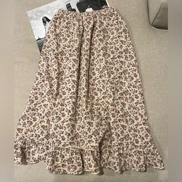 Rylee &amp; Cru Button Front Dainty Floral 100% Cotton Midi Skirt In Cream Size XS