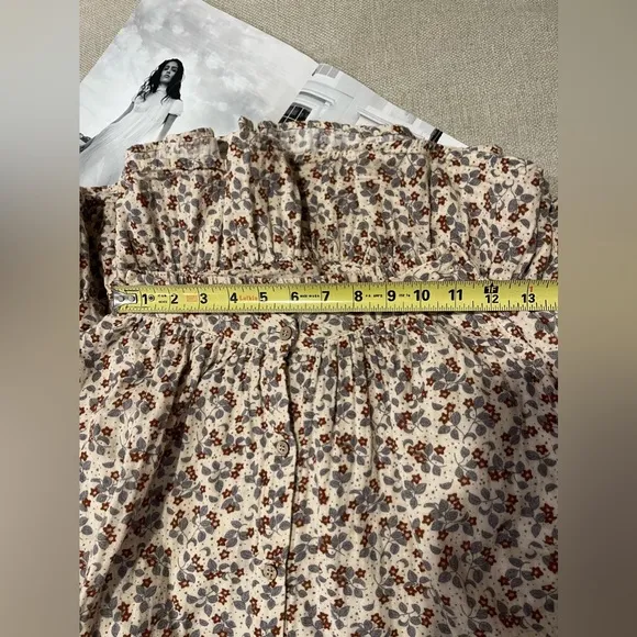 Rylee &amp; Cru Button Front Dainty Floral 100% Cotton Midi Skirt In Cream Size XS