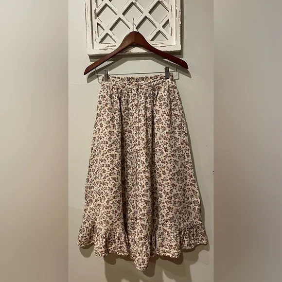Rylee &amp; Cru Button Front Dainty Floral 100% Cotton Midi Skirt In Cream Size XS