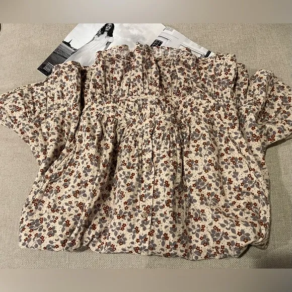 Rylee &amp; Cru Button Front Dainty Floral 100% Cotton Midi Skirt In Cream Size XS