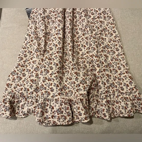 Rylee &amp; Cru Button Front Dainty Floral 100% Cotton Midi Skirt In Cream Size XS