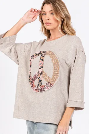 SAGE   FIG Floral Peace Patch Round Neck Top