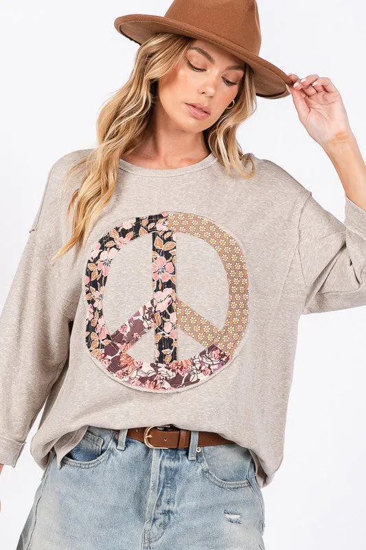 SAGE   FIG Floral Peace Patch Round Neck Top