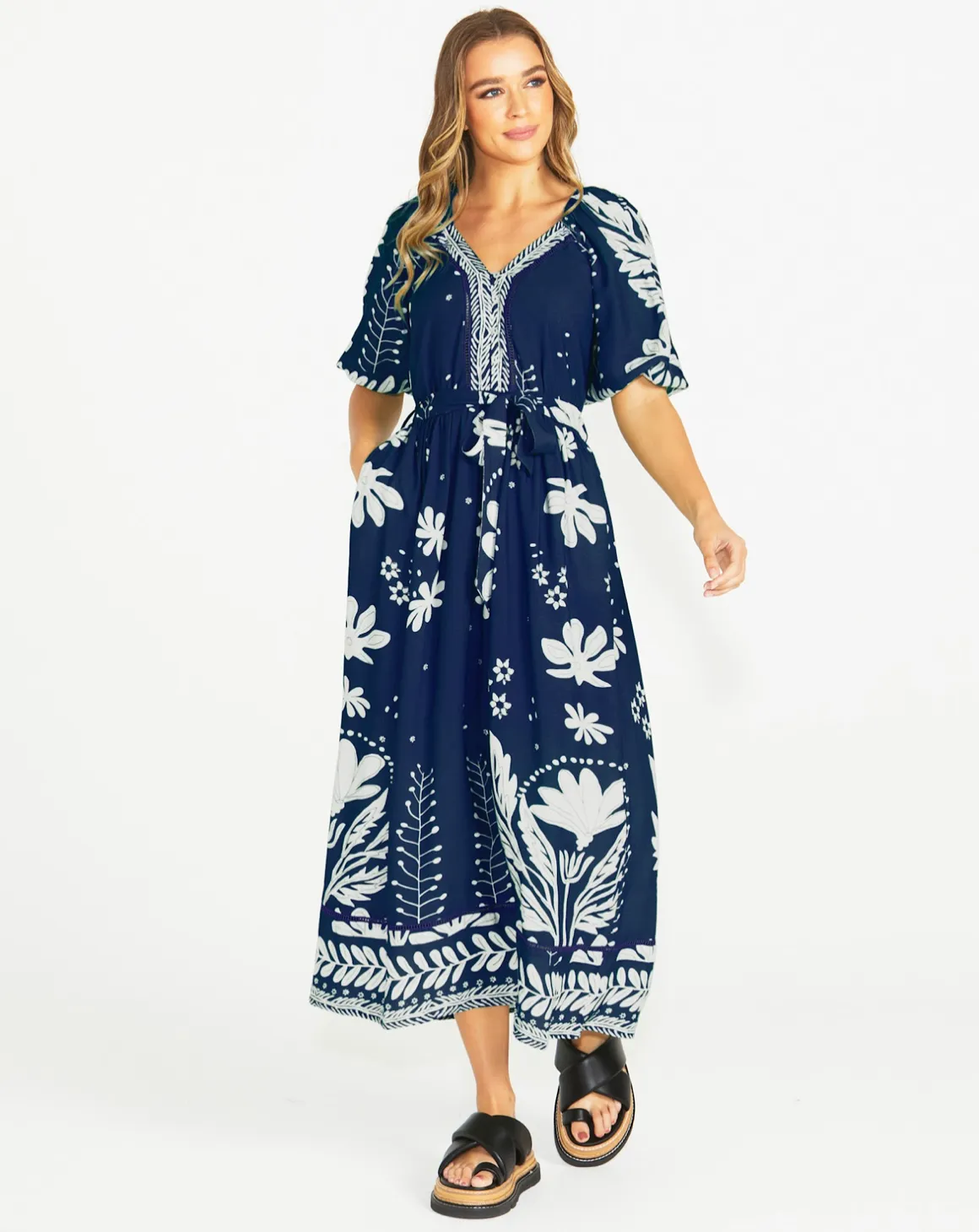 Sass Clothing - Lyndel Dress - Navy Floral
