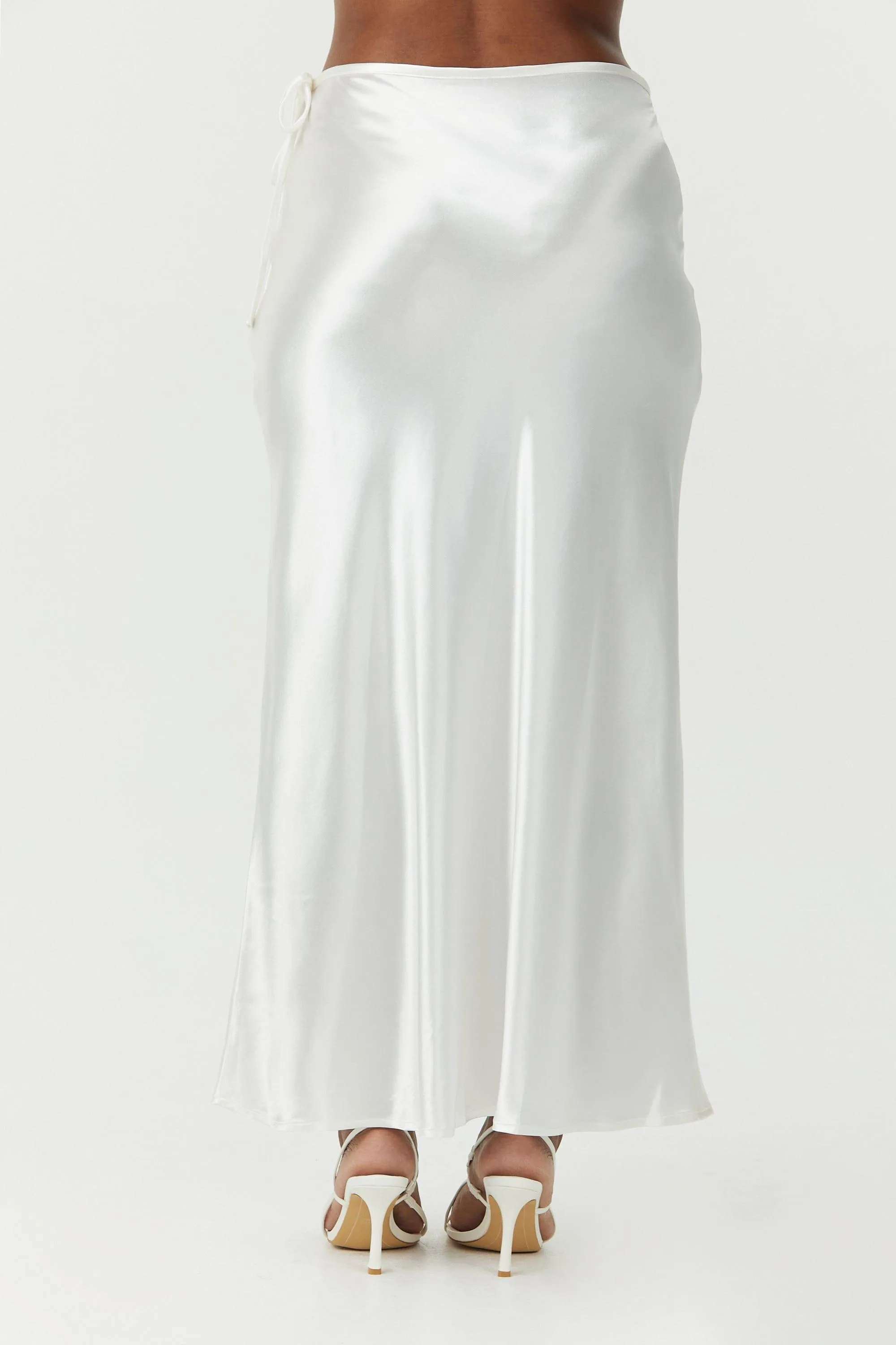SATIN BIAS TIE SIDE SKIRT | POWDER WHITE