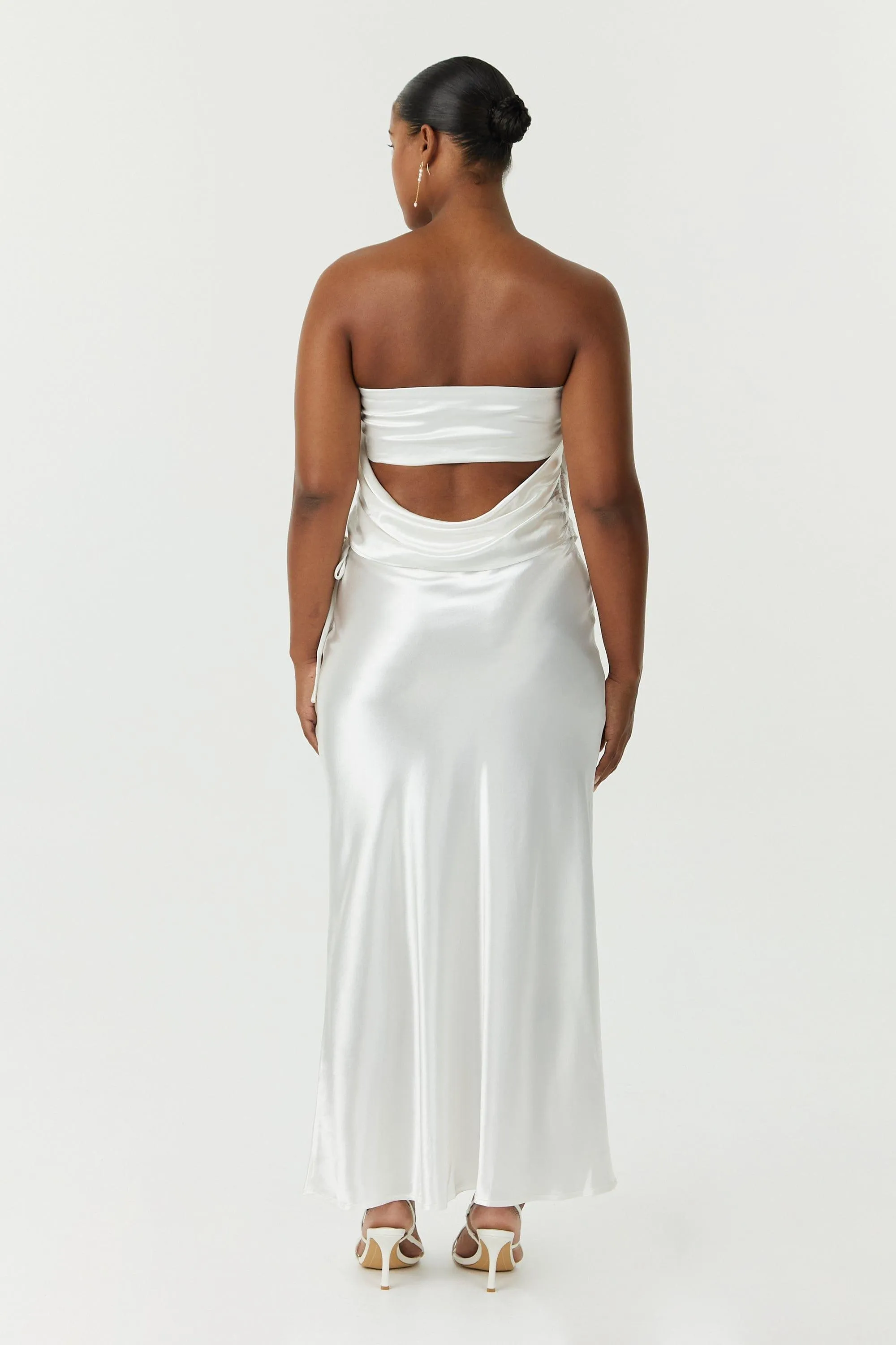 SATIN BIAS TIE SIDE SKIRT | POWDER WHITE
