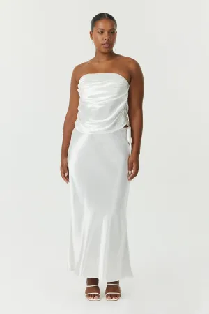 SATIN BIAS TIE SIDE SKIRT | POWDER WHITE