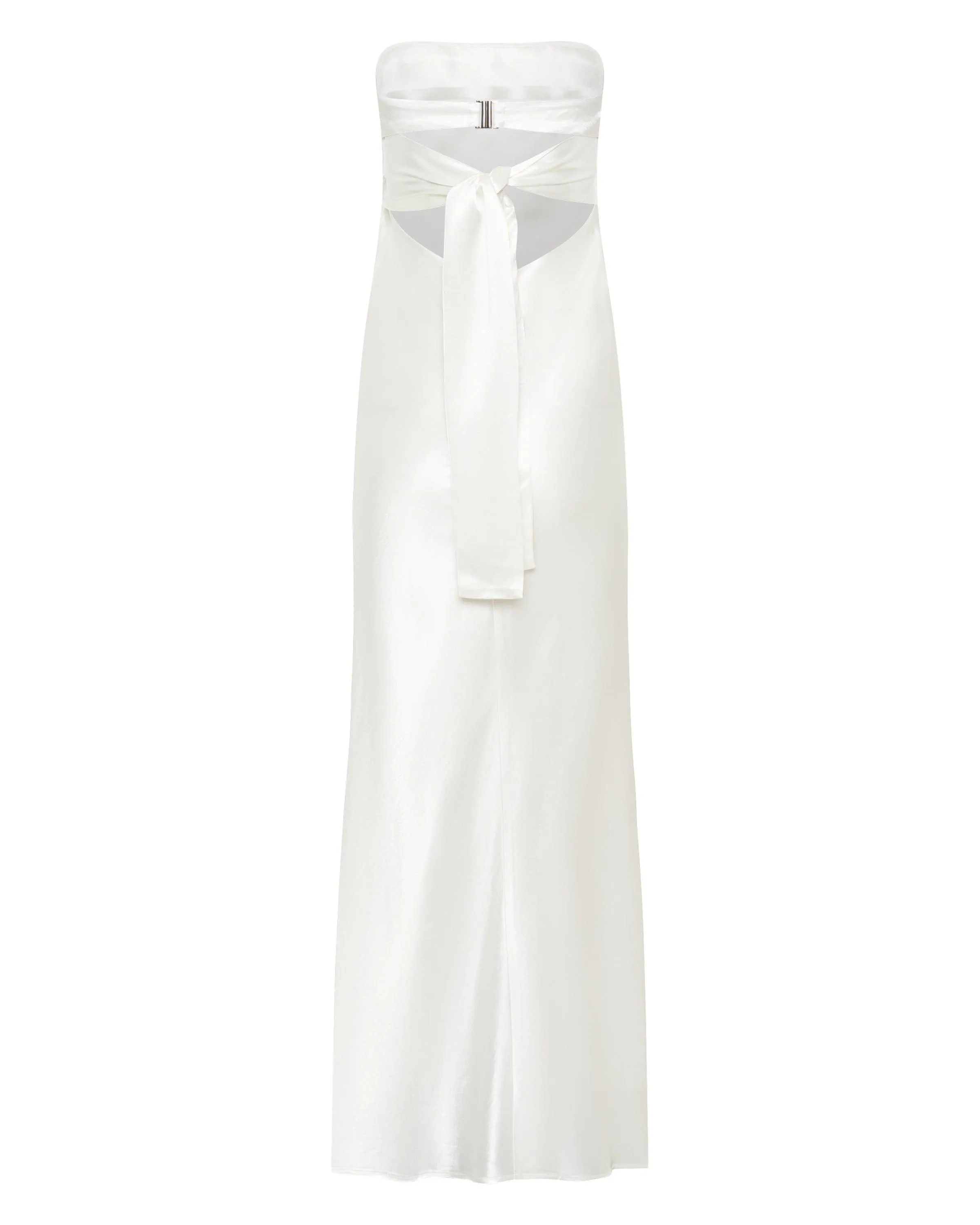 SATIN TIE BACK STRAPLESS MAXI | POWDER WHITE