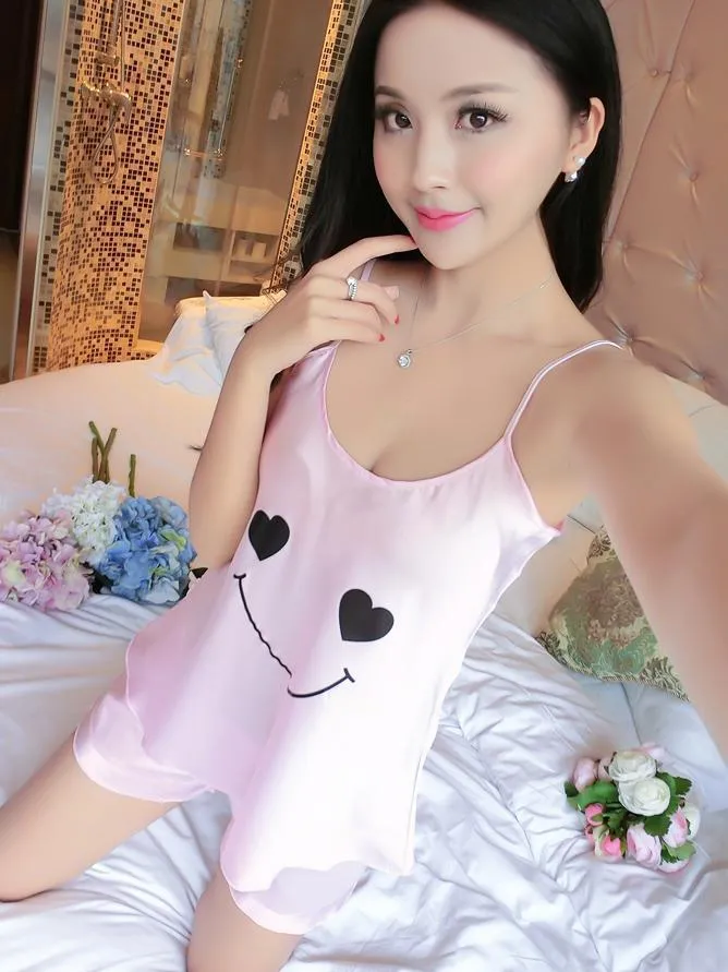 Satiny Smiley Face PJ Short Set