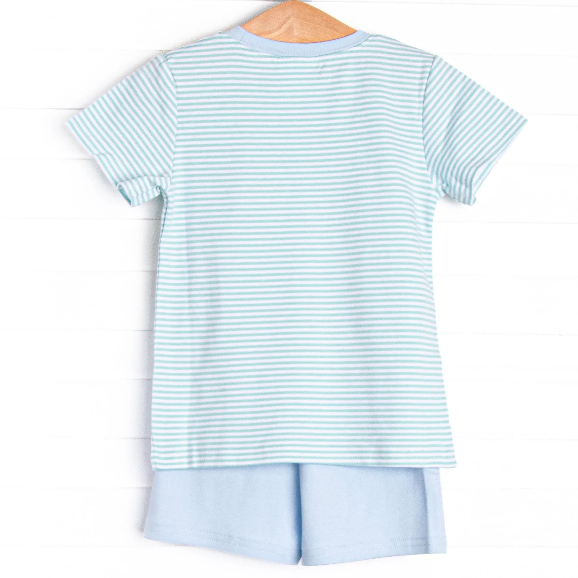 Seafoam Sails Pima Embroidered Short Set, Blue