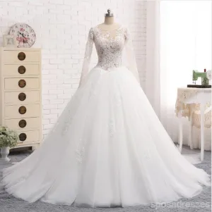Sexy See Through Long Sleeve Aline Lace Wedding Bridal Dresses, Custom Made Wedding Dresses, Affordable Wedding Bridal Gowns, WD239