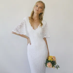 Sheath wedding dress, Bohemian butterfly Sleeves V neckline wedding dress #1294