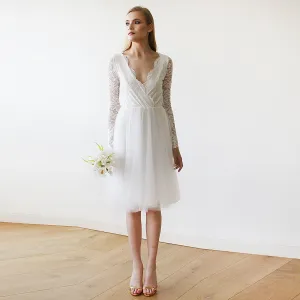 Short wedding dress ,Ivory Tulle & Lace Midi  Dress #1144