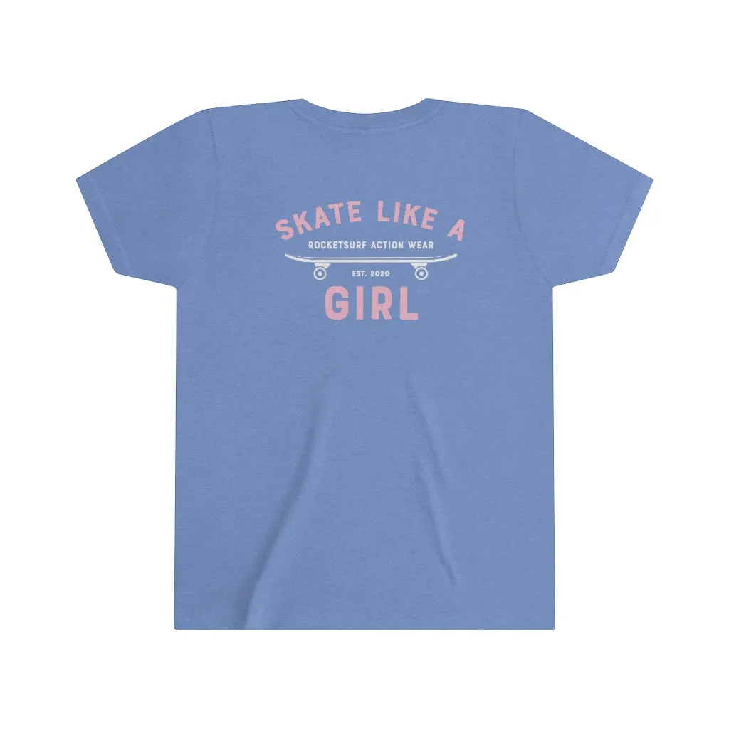 Skate Like A Girl Youth Short Sleeve White Lettering - Backside Print