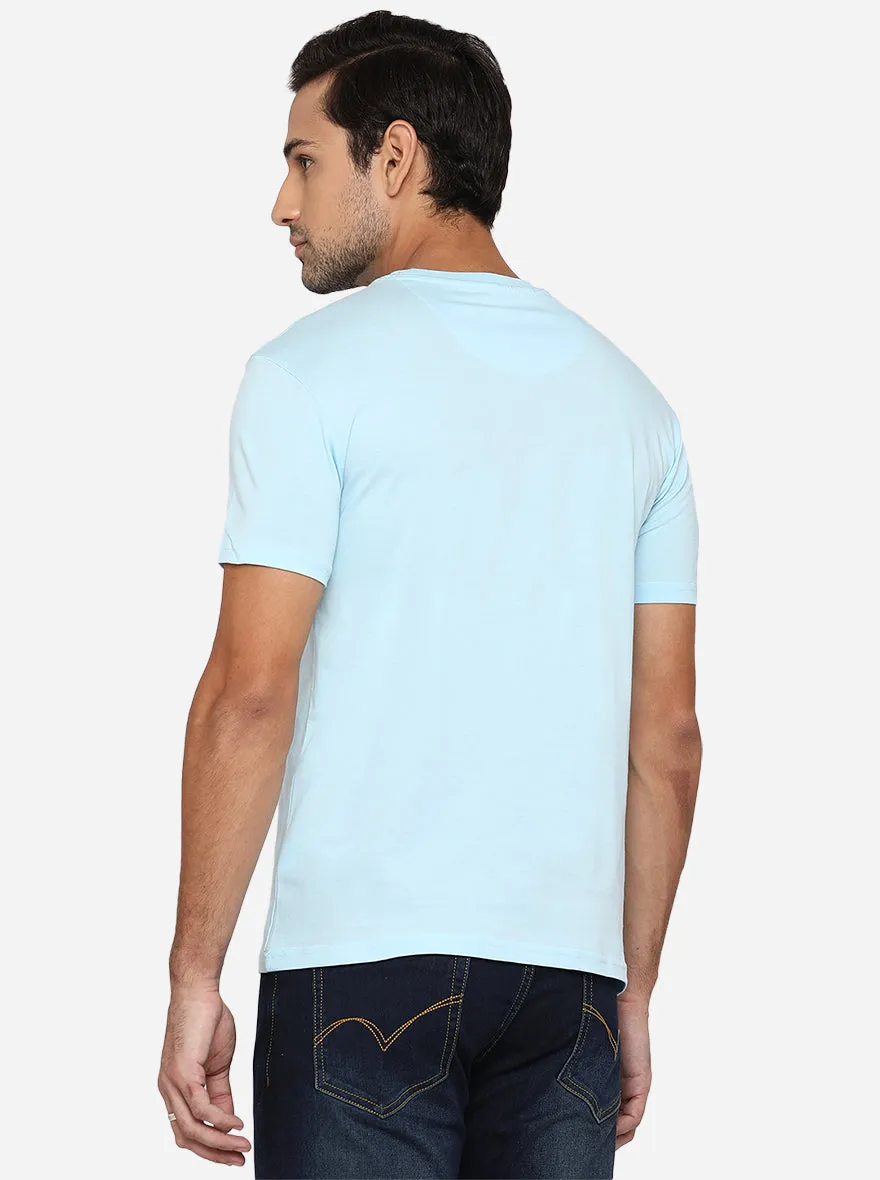 Sky Blue Solid Slim Fit T-Shirt | JadeBlue