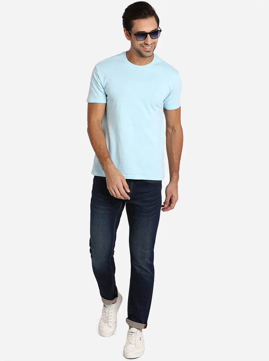 Sky Blue Solid Slim Fit T-Shirt | JadeBlue