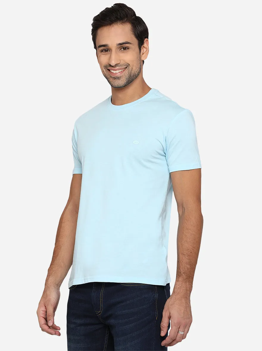 Sky Blue Solid Slim Fit T-Shirt | JadeBlue
