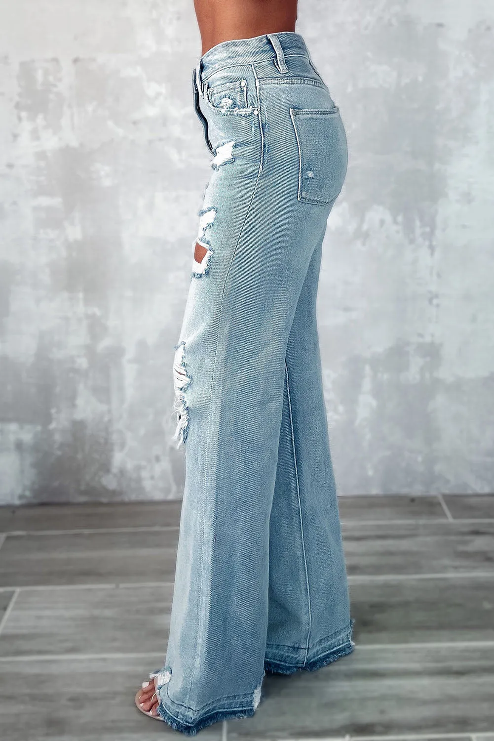 Sky Blue Vintage Distressed Raw Hem Jeans