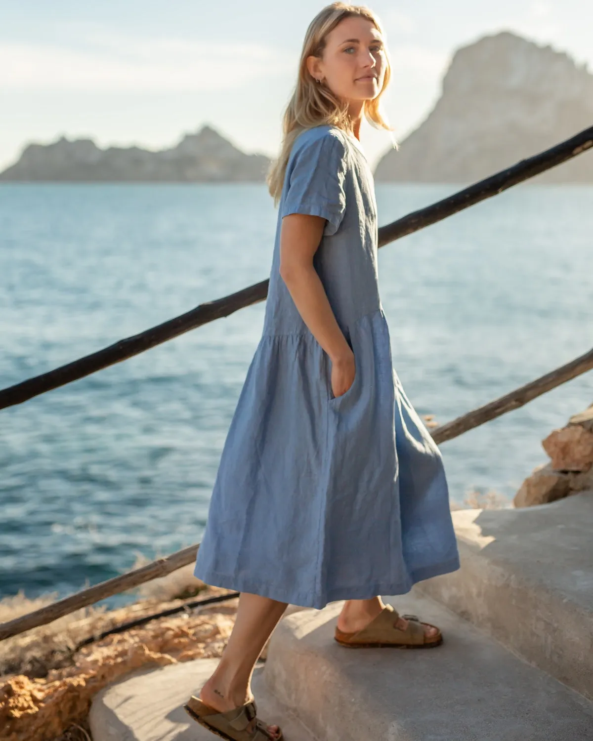 Sky - Linen Dress in Dusk Blue