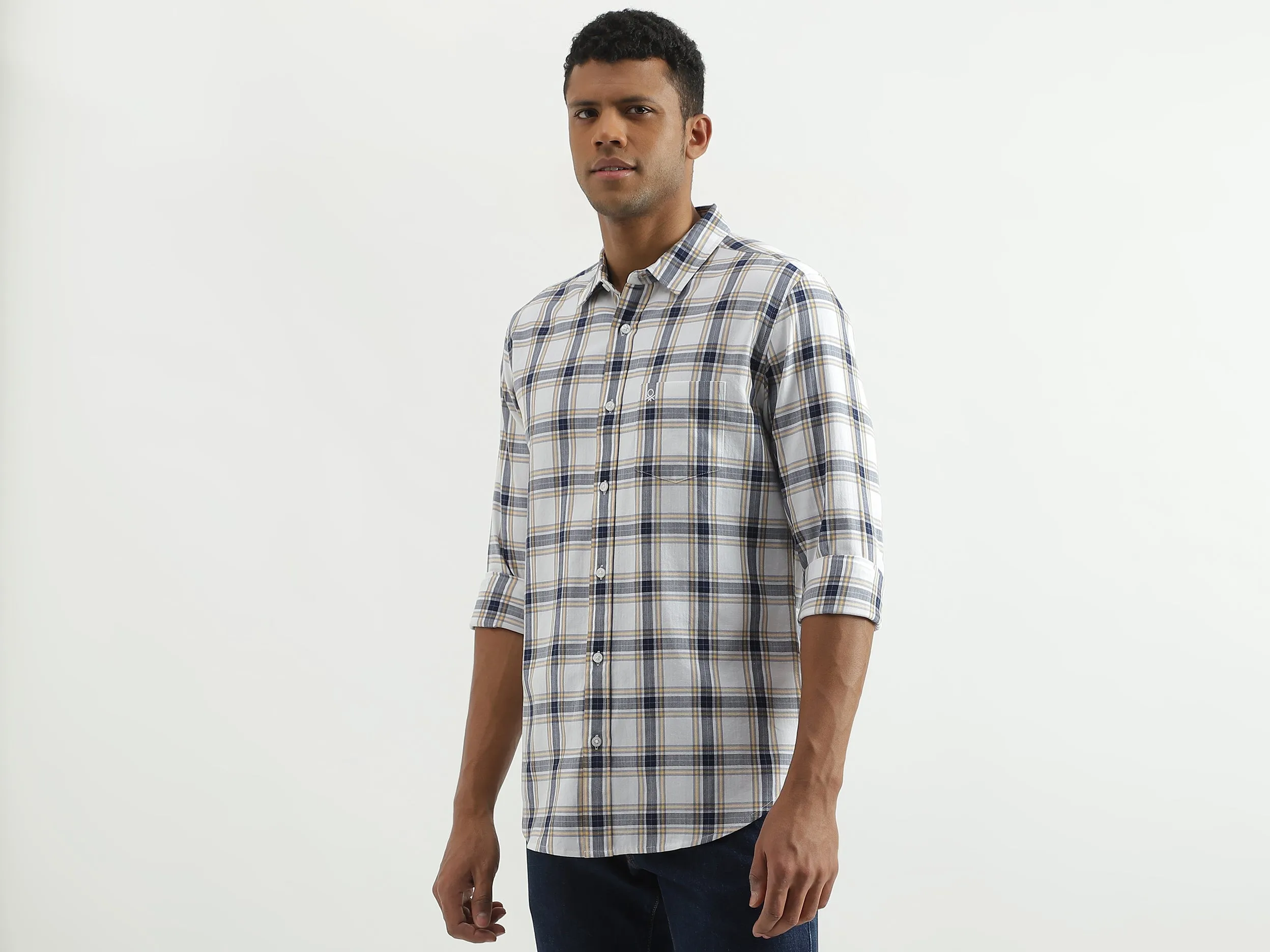 Slim Fit Spread Collar Checked Shirt