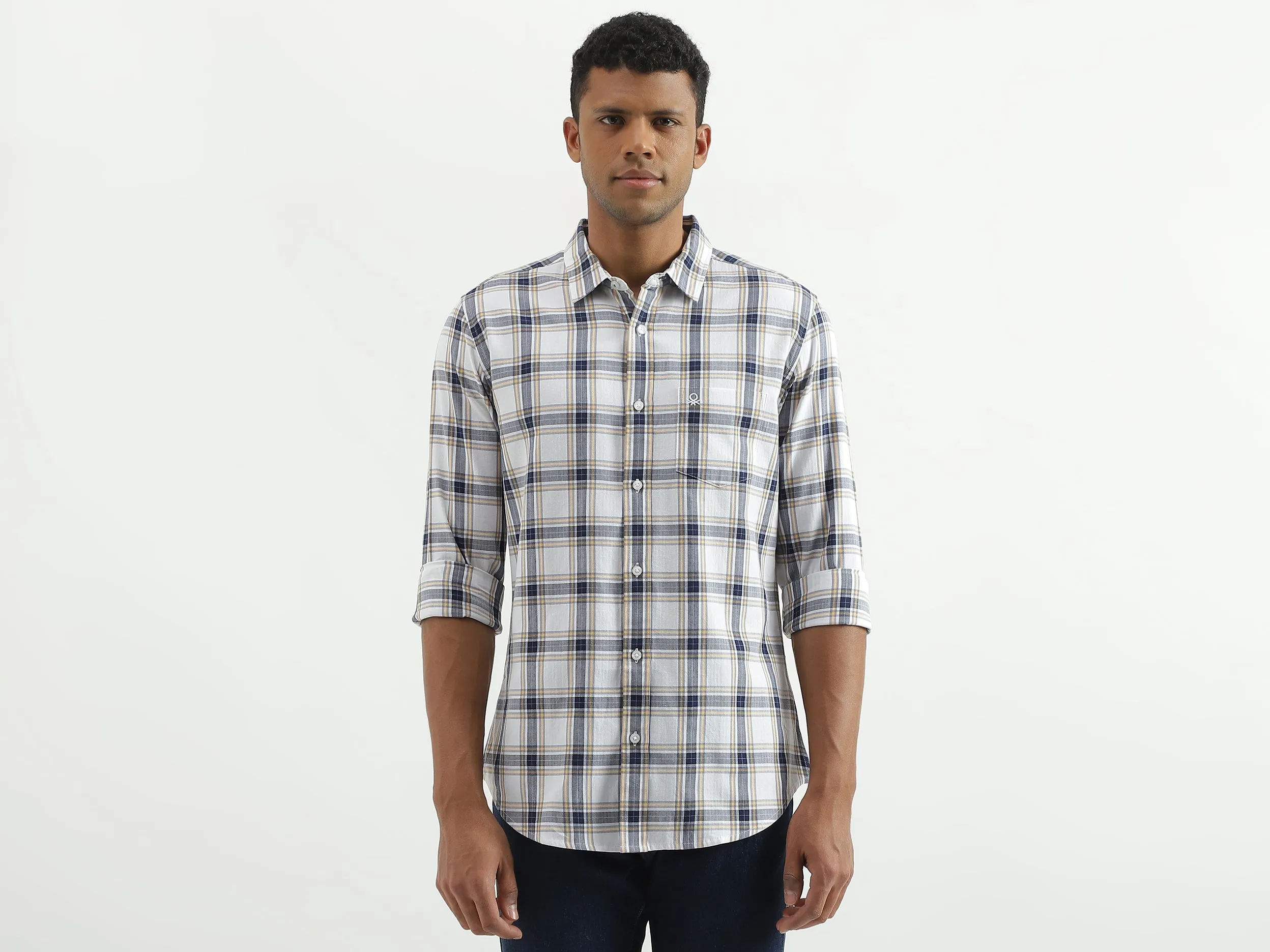 Slim Fit Spread Collar Checked Shirt