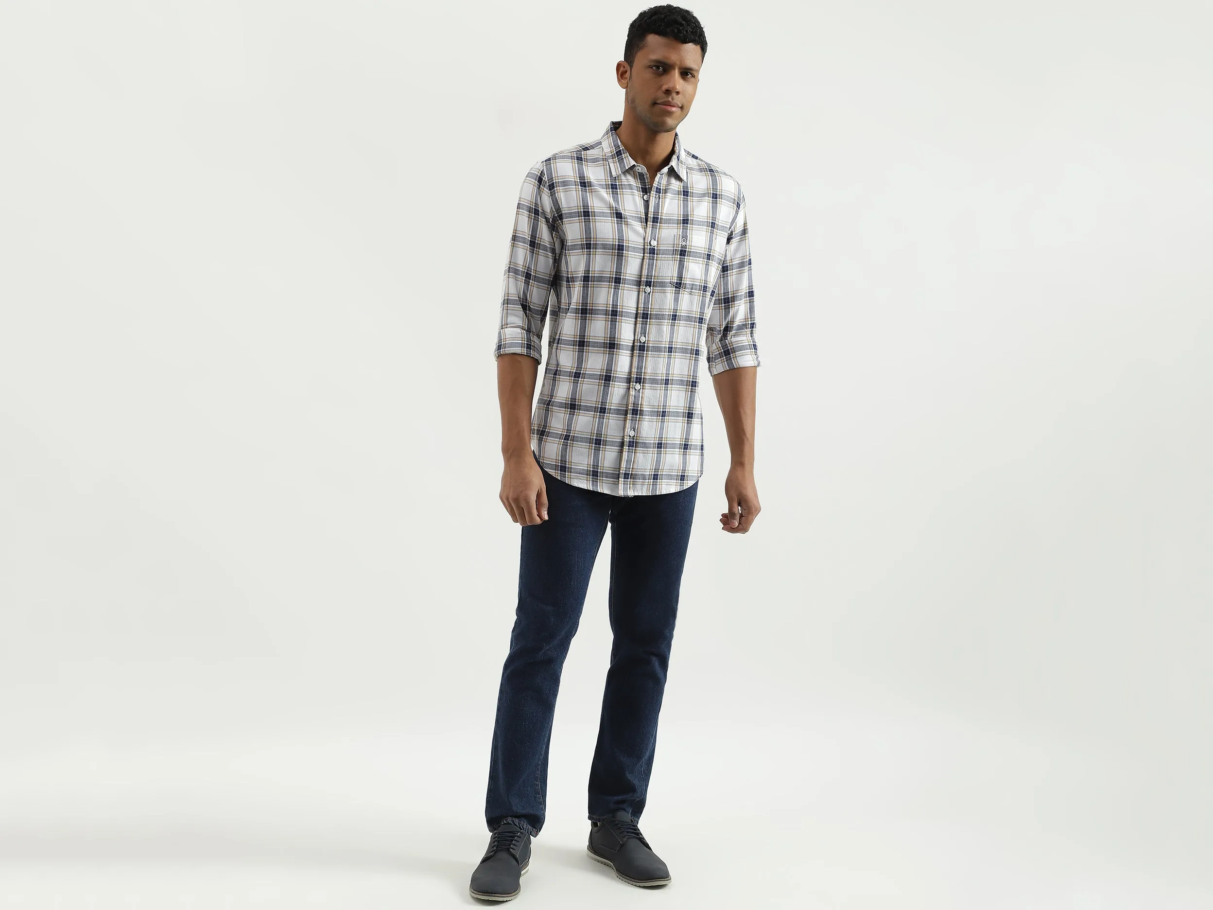 Slim Fit Spread Collar Checked Shirt
