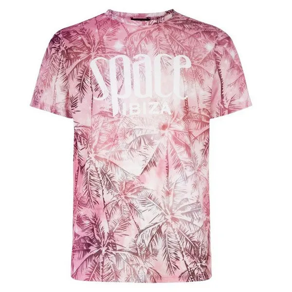 Space Ibiza Allover Palms Mens Pink T-Shirt