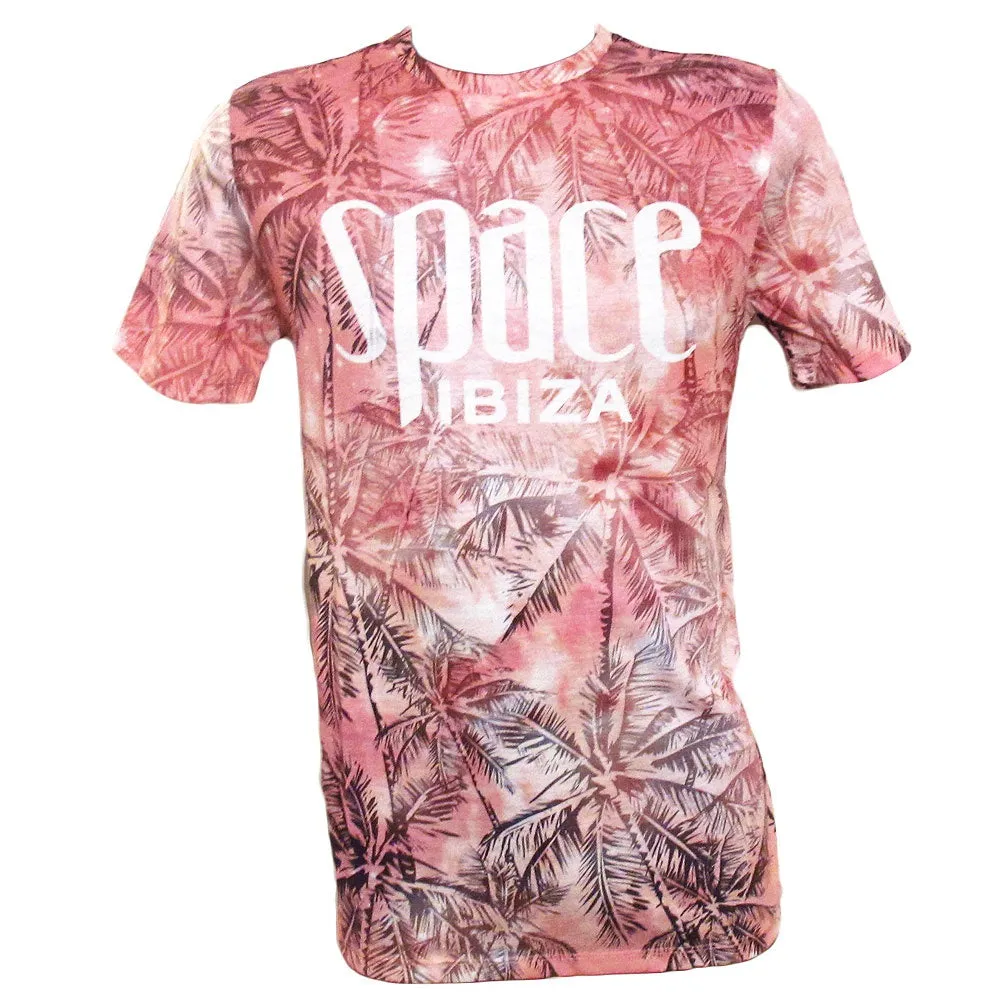 Space Ibiza Allover Palms Mens Pink T-Shirt