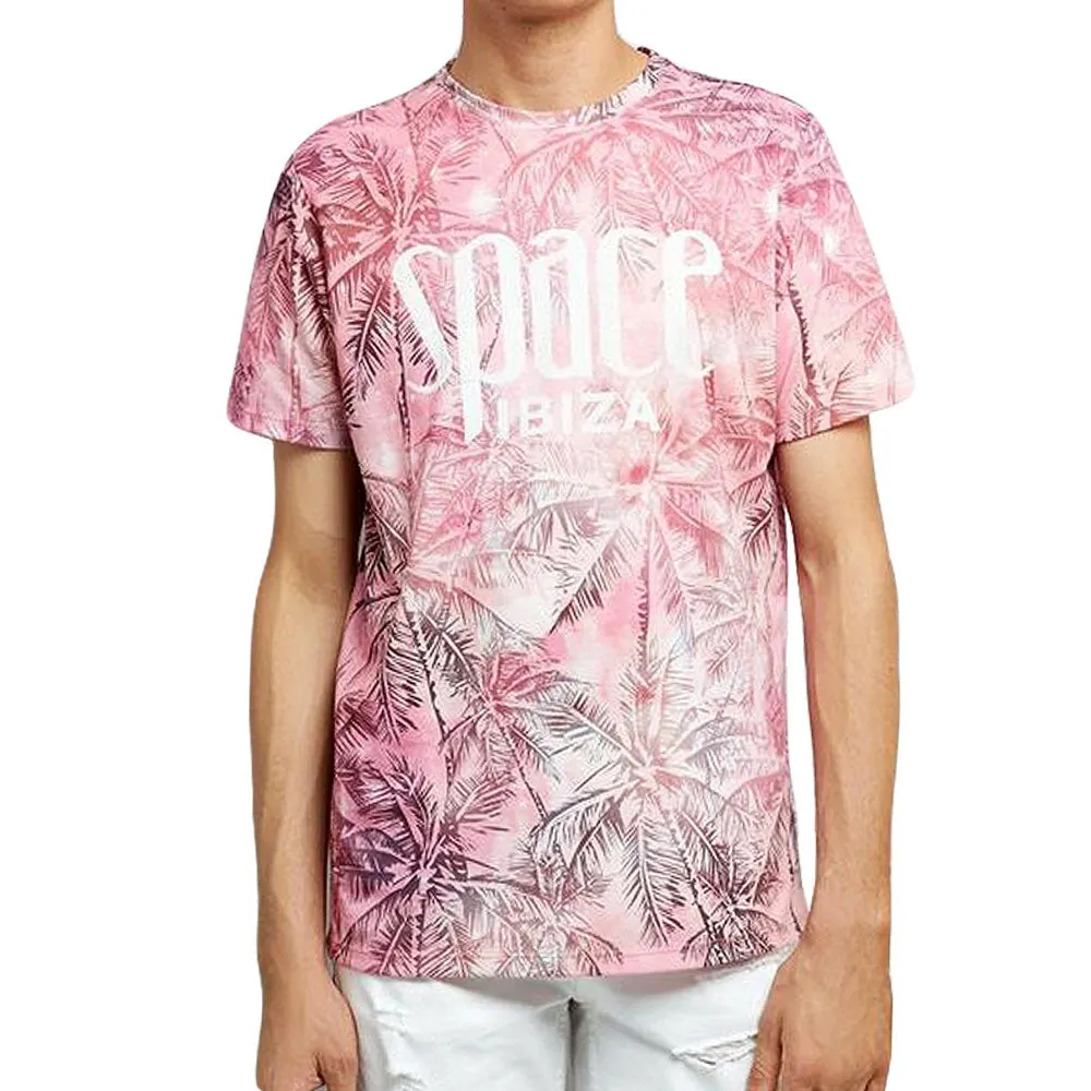 Space Ibiza Allover Palms Mens Pink T-Shirt