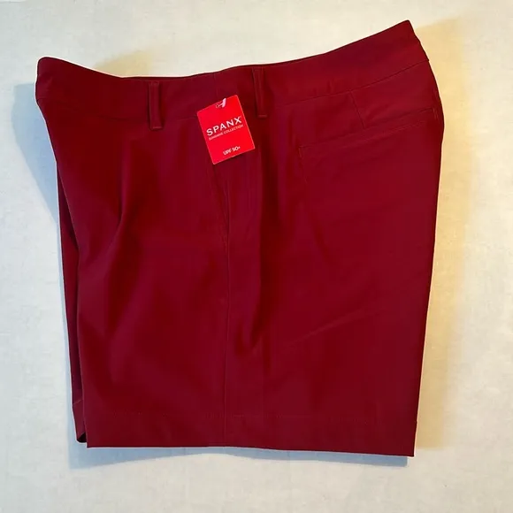 Spanx Medium Shorts Sunshine Short 6” in Dark Cherry UPF 50  back pockets NWT