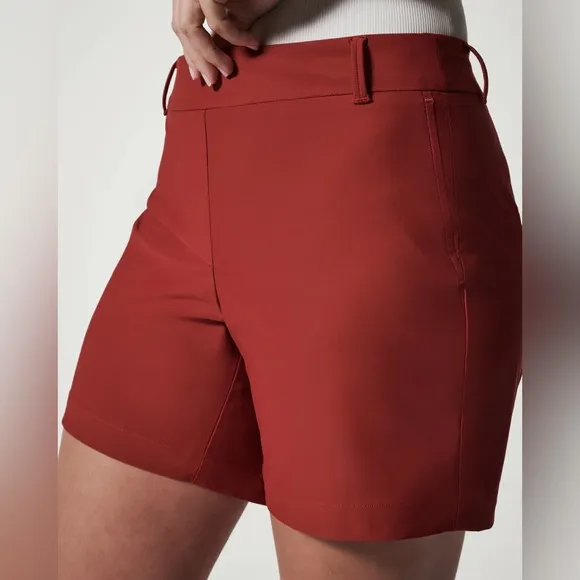 Spanx Medium Shorts Sunshine Short 6” in Dark Cherry UPF 50  back pockets NWT