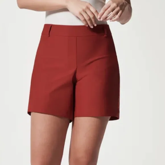 Spanx Medium Shorts Sunshine Short 6” in Dark Cherry UPF 50  back pockets NWT